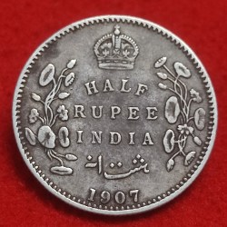 BRITISH INDIA HALF RUPEE SILVER COIN KING EDWARD VII 1907 CALCUTTA MINT