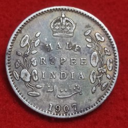 HALF RUPEE SILVER COIN KING GEORGE VII 1907 BOMBAY MINT