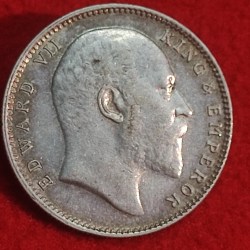 Alternative view of ONE RUPEE SILVER COIN KING EDWARD VII BOMBAY MINT WEIGHT 11.66 GMS(B INCUSE +B DOT VARIETY COIN)