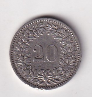 Switzerland 20 Rappen (Libertas) 1883 Rare Coin #K-180
