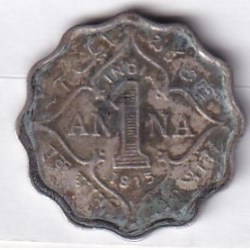 British- India 1 Anna 1915 (George V) Rare Date Coin #k-222