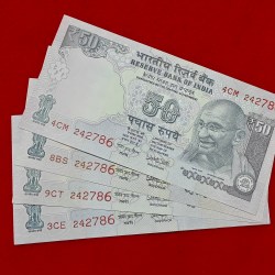 50 RUPEE OLD ISSUE NOTE ENDING 786 AND SANE SERIAL NO. 242786 SET OF 4 NOTES