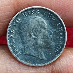 Alternative view of British-India Two Annas 1905 (Edward) Rare Silver Coin#K-201