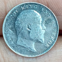 Alternative view of British-India Two Annas 1906 (Edward) Rare Silver Coin#K-204