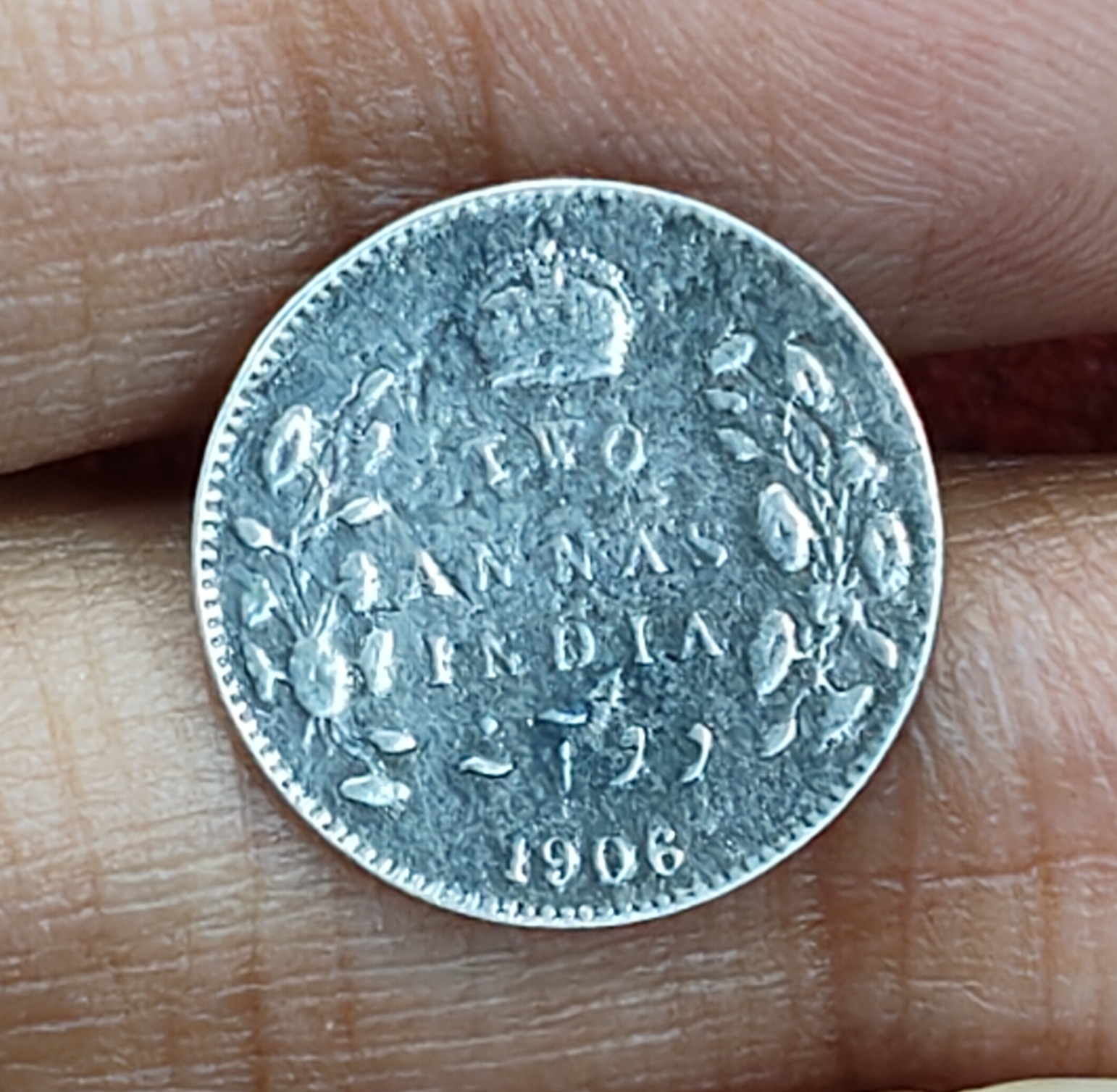 British-India Two Annas 1906 (Edward) Rare Silver Coin#K-204