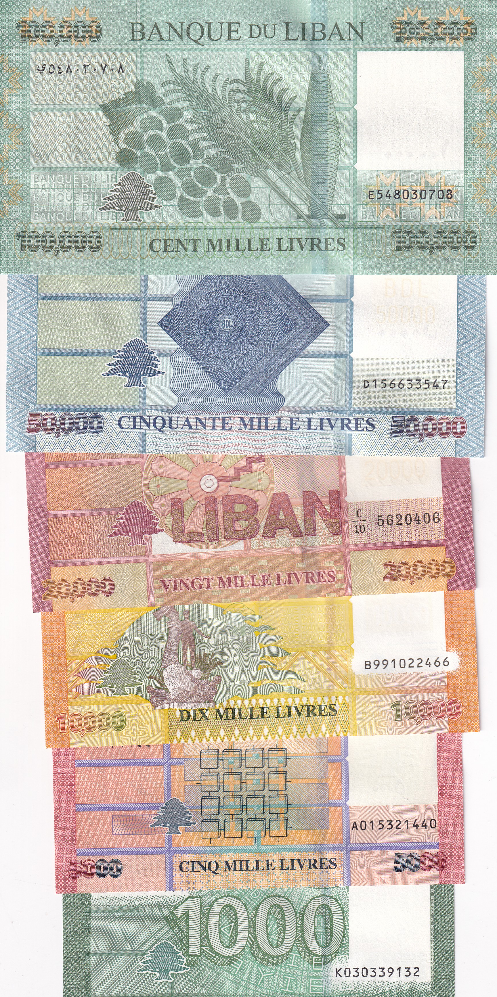 Liban 6 Different Denomination Rare Note (6 Pcs) Set