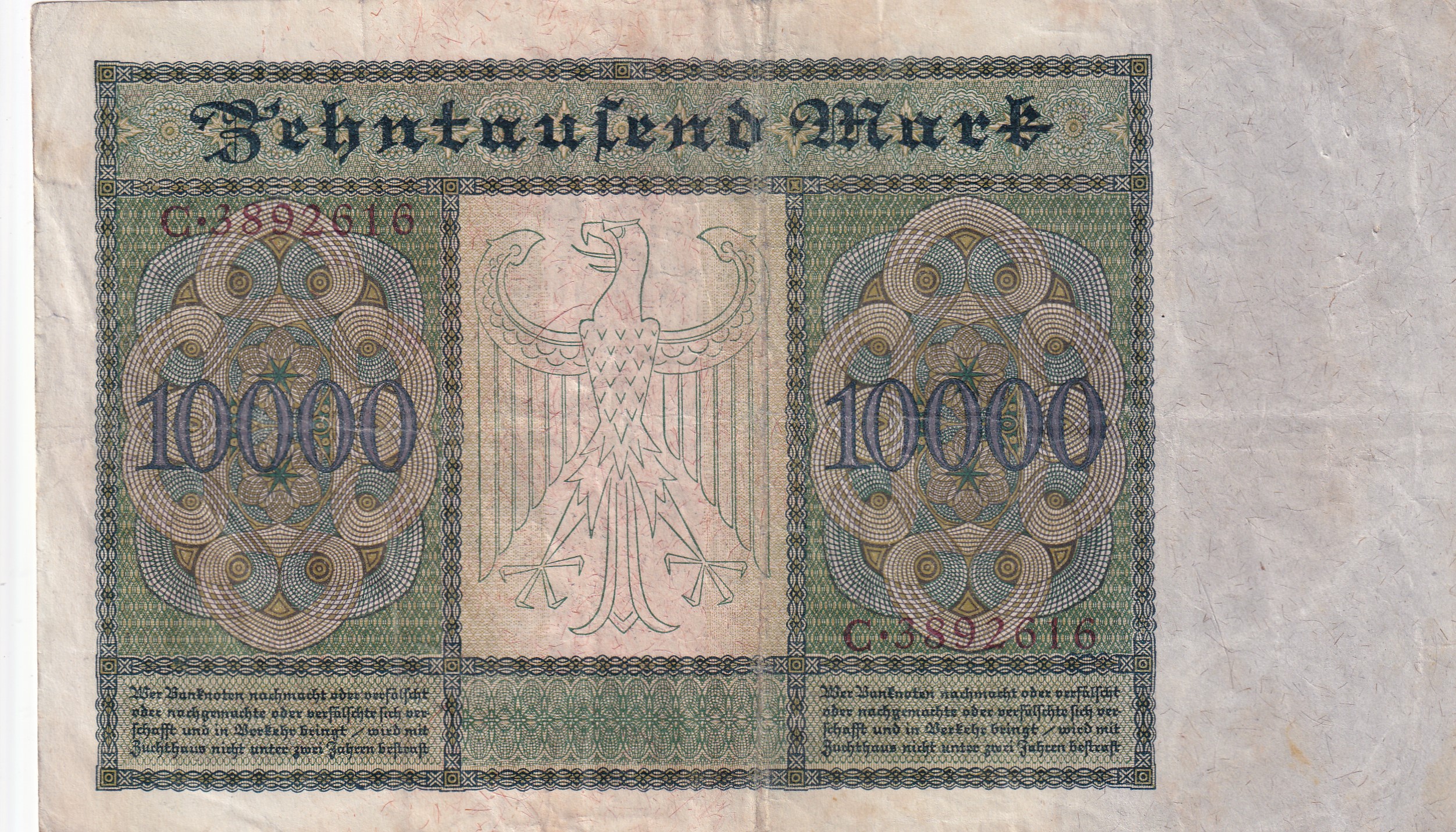 Germany 10 000 Mark 1922 Reichsbanknote Rare Note #B2