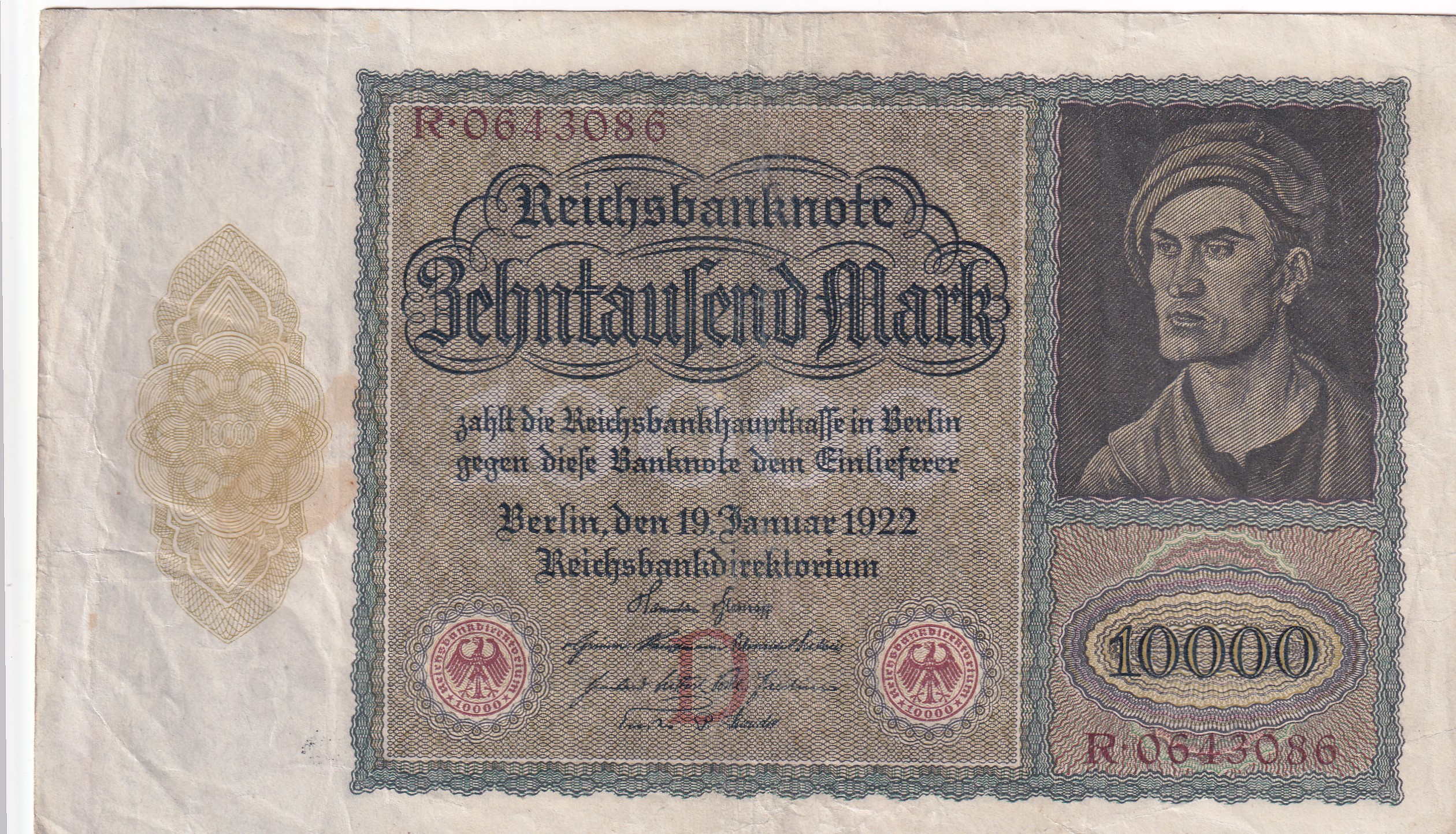 Germany 10 000 Mark 1922 Reichsbanknote Rare Note #B2