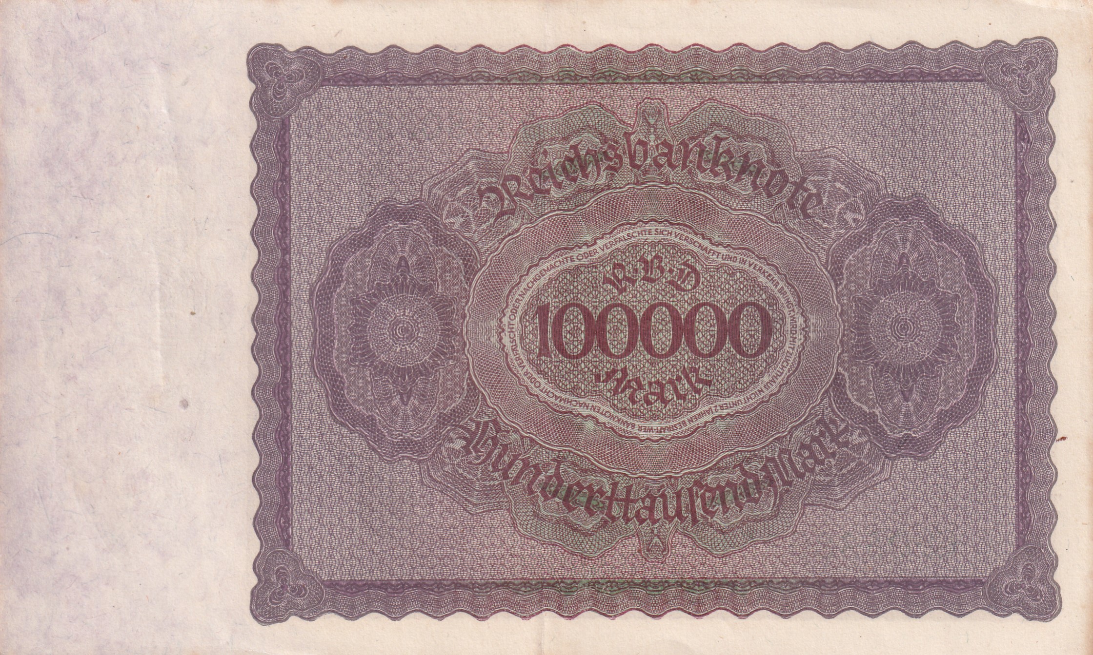 Germany 100 000 Mark 1923 Reichsbanknote Rare Note #B2