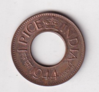 BRITISH -INDIA 1 PICE GEORGE VI 1944 (HC SMALL DOT BELOW DATE) RARE UNC COIN #K-230