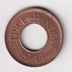 British -India 1 Pice George VI 1944 (FC with Large DOT Below Date) Rare UNC Coin #K-232
