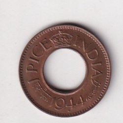 BRITISH -INDIA 1 PICE GEORGE VI 1944 (HC WITH DIAMOND BELOW DATE) RARE UNC COIN #K-233