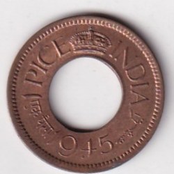 BRITISH -INDIA 1 PICE GEORGE VI 1945 (FC WITH DIAMOND BELOW DATE) RARE UNC COIN #K-237