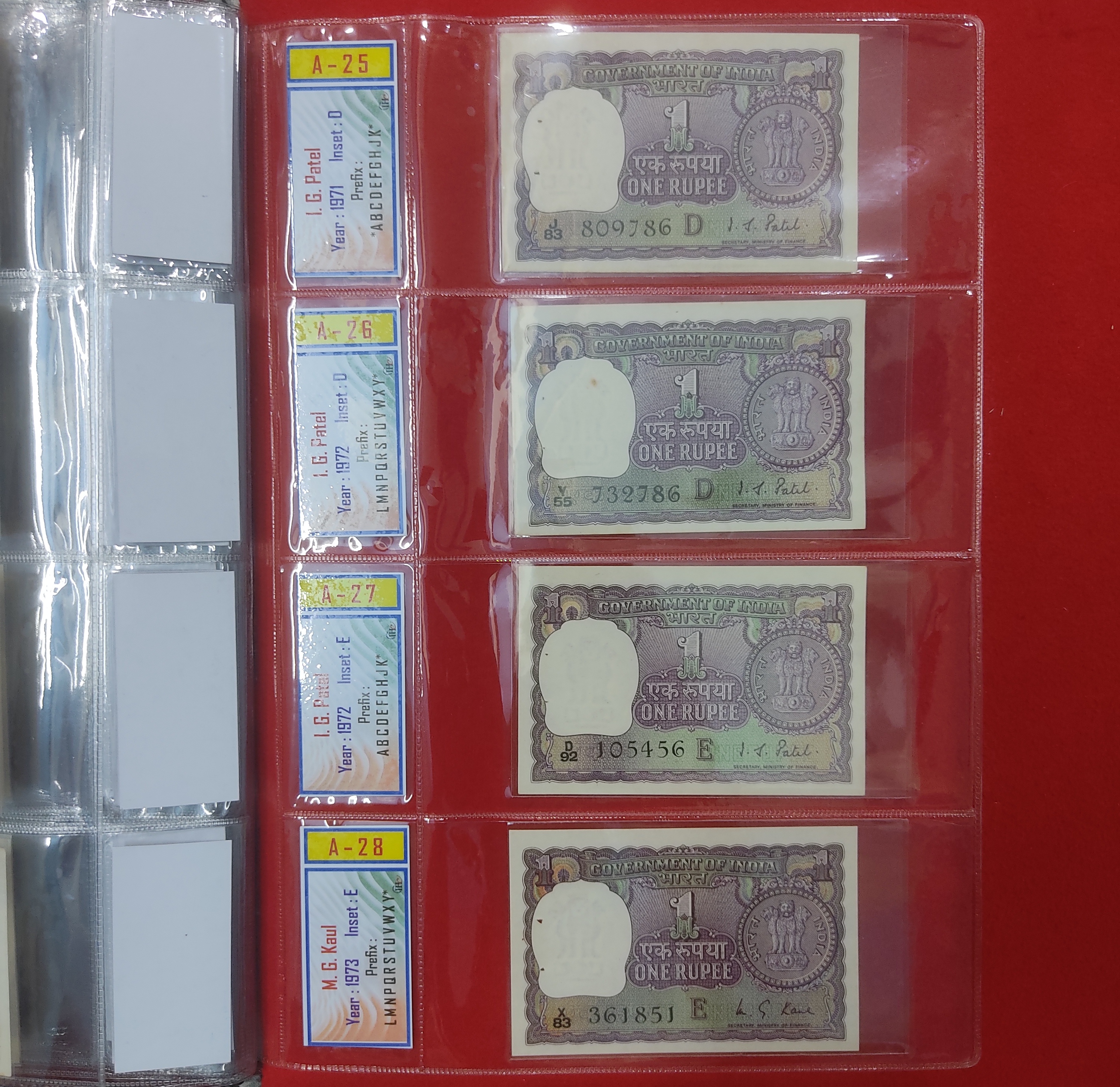 ONE RUPEE SIGNATURE SET A-1 TO A-65 MISSING A-14 RARE ITEM (TOTAL ENDING 786 NOTES 24 PC) - Image 9