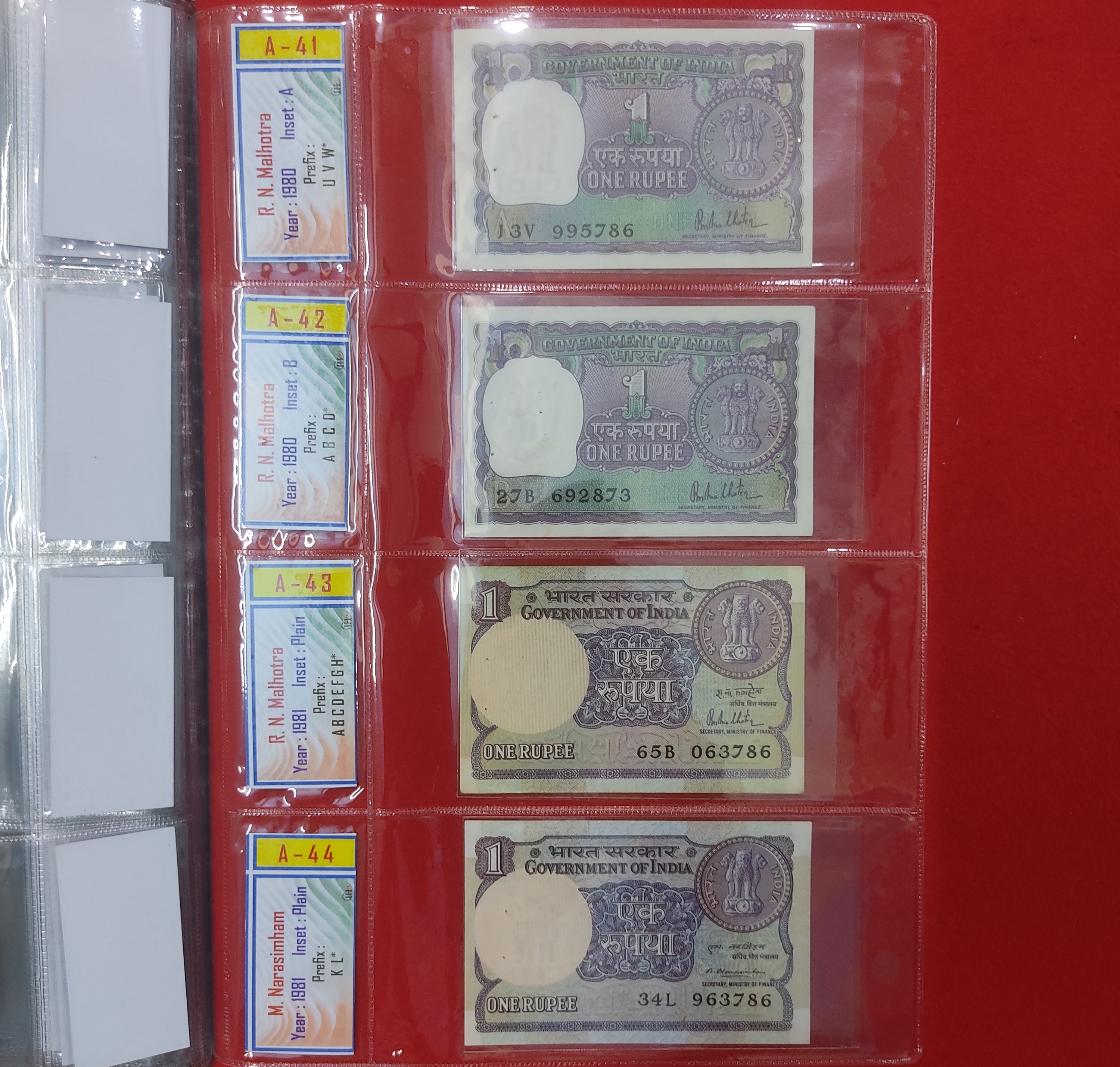 ONE RUPEE SIGNATURE SET A-1 TO A-65 MISSING A-14 RARE ITEM (TOTAL ENDING 786 NOTES 24 PC) - Image 14