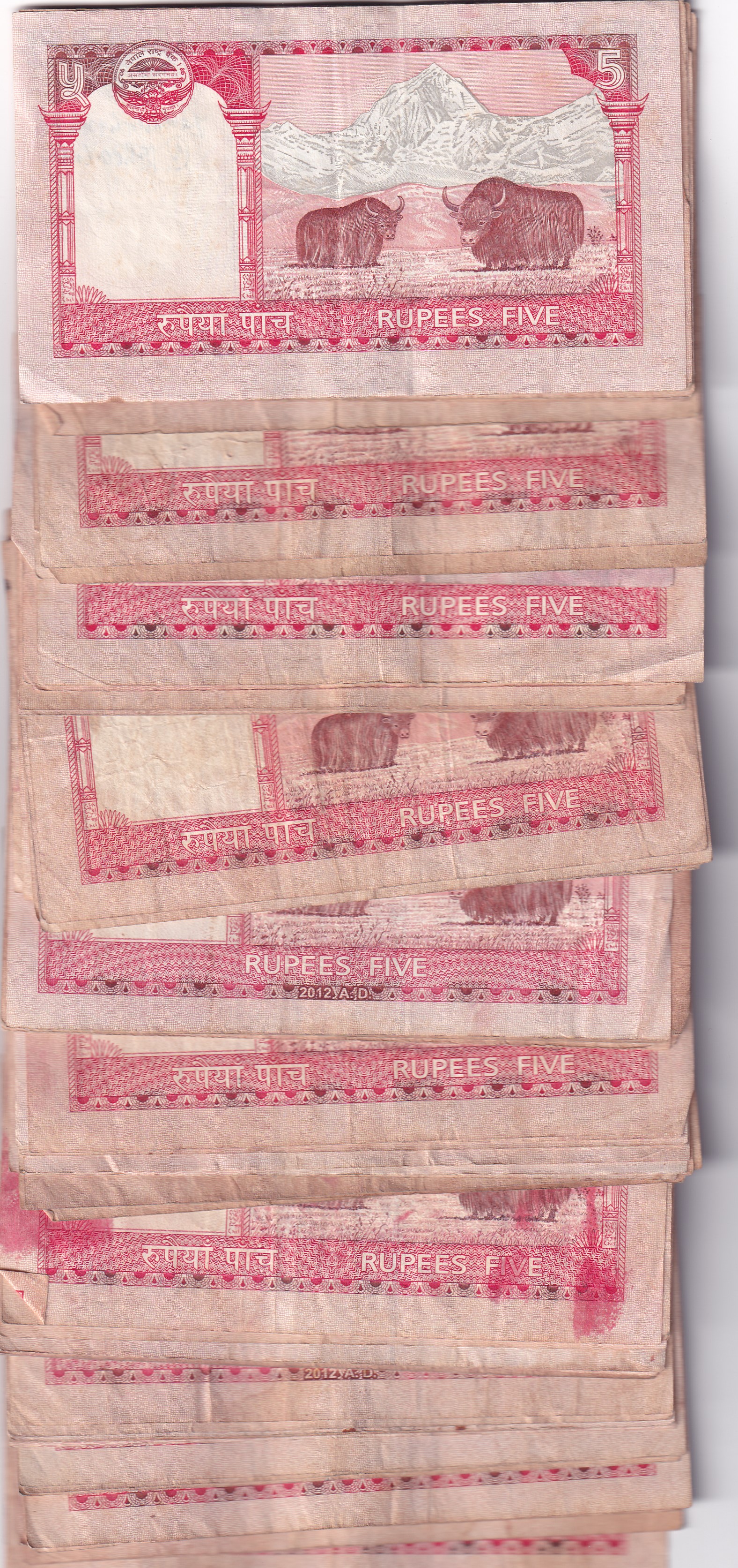 100 Note LOTT MIX Condition Used Nepal 5 Rupees - Image 2
