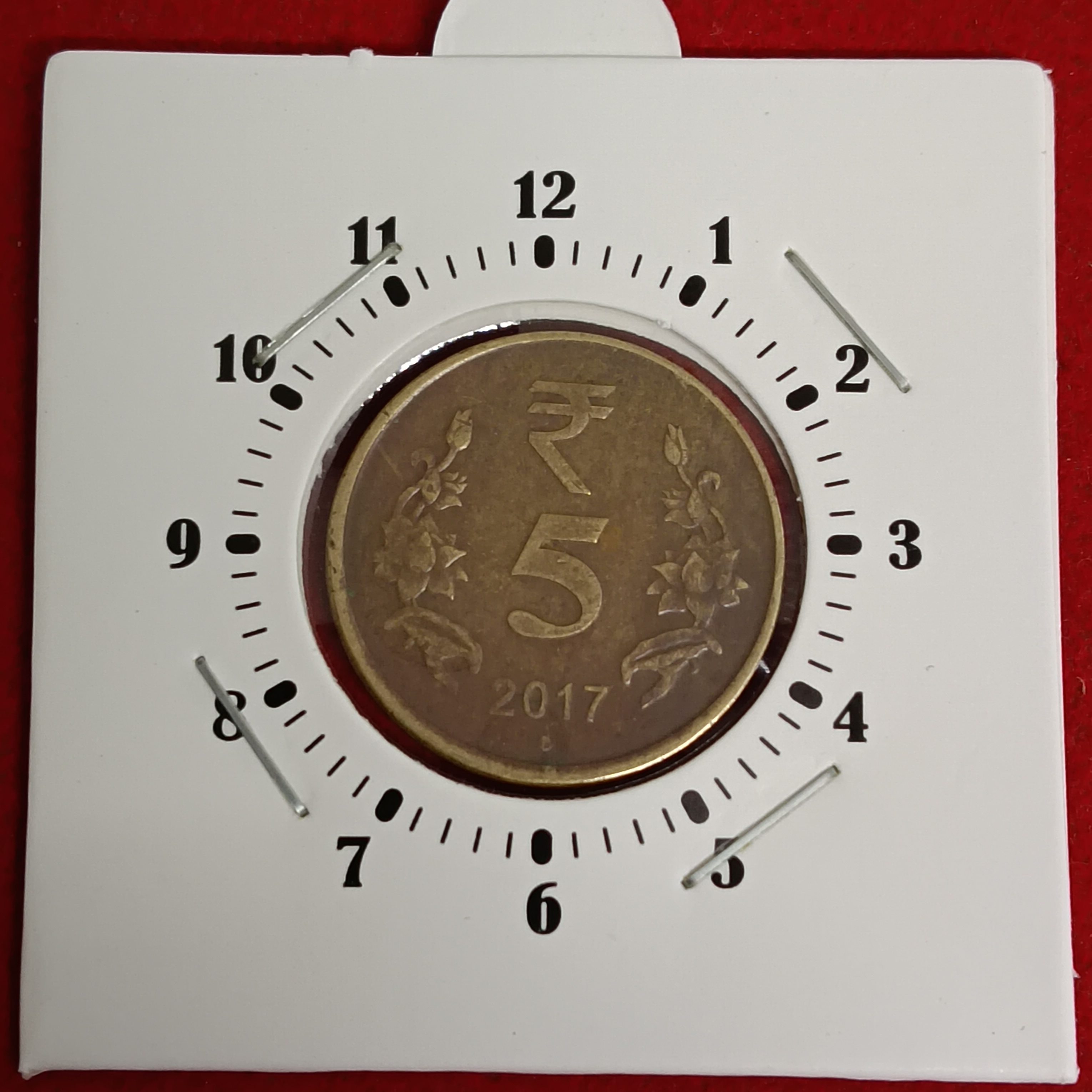 Five Rs Brass Rare 5"o Clock Error Coin Year 2017 Noida Mint RBI Mistake Coin