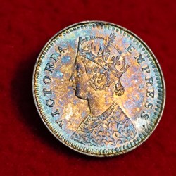 Alternative view of RARE 2 ANNA 1896 CALCUTTA MINT TONED COIN VICTORIA EMPRESS