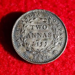 RARE 2 ANNA 1841 MADRAS MINT CONTINUOUS LEGEND COIN