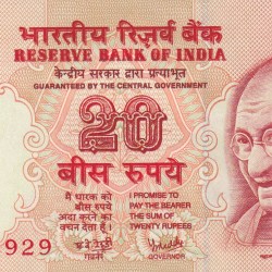 292929 (Tripling) Fancy Number 20 Rupees Governor Y.B Reddy Rare Unc Note