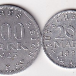 Germany 2 Different 500 mark and 200 mark 1923 old ishu Denomination Rare (2 Coin) Set#N-475