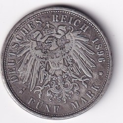 Germany, 5 Mark 1896 Hamburg; Replica Rare Token Coin #C-2