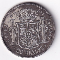 Alternative view of Espanas 1859 rare 20 Reales Rare Token Coin #C-7