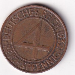 Alternative view of Germany 4 mark 1932 Reichspfennig Rare Coin #N-462