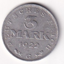 Germany 3 Mark (Weimar Constitution) 1922 Rare Coin#N-463