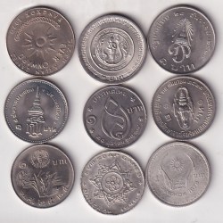 Alternative view of Thailand 9 Different Baht -Rama IX Rare Commemorative Unc (9 Coin) Set#N-481