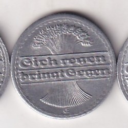 Alternative view of Germany 50 Penning Unc (1920,1921,1922) Rare (3 Coin) Set#N-483
