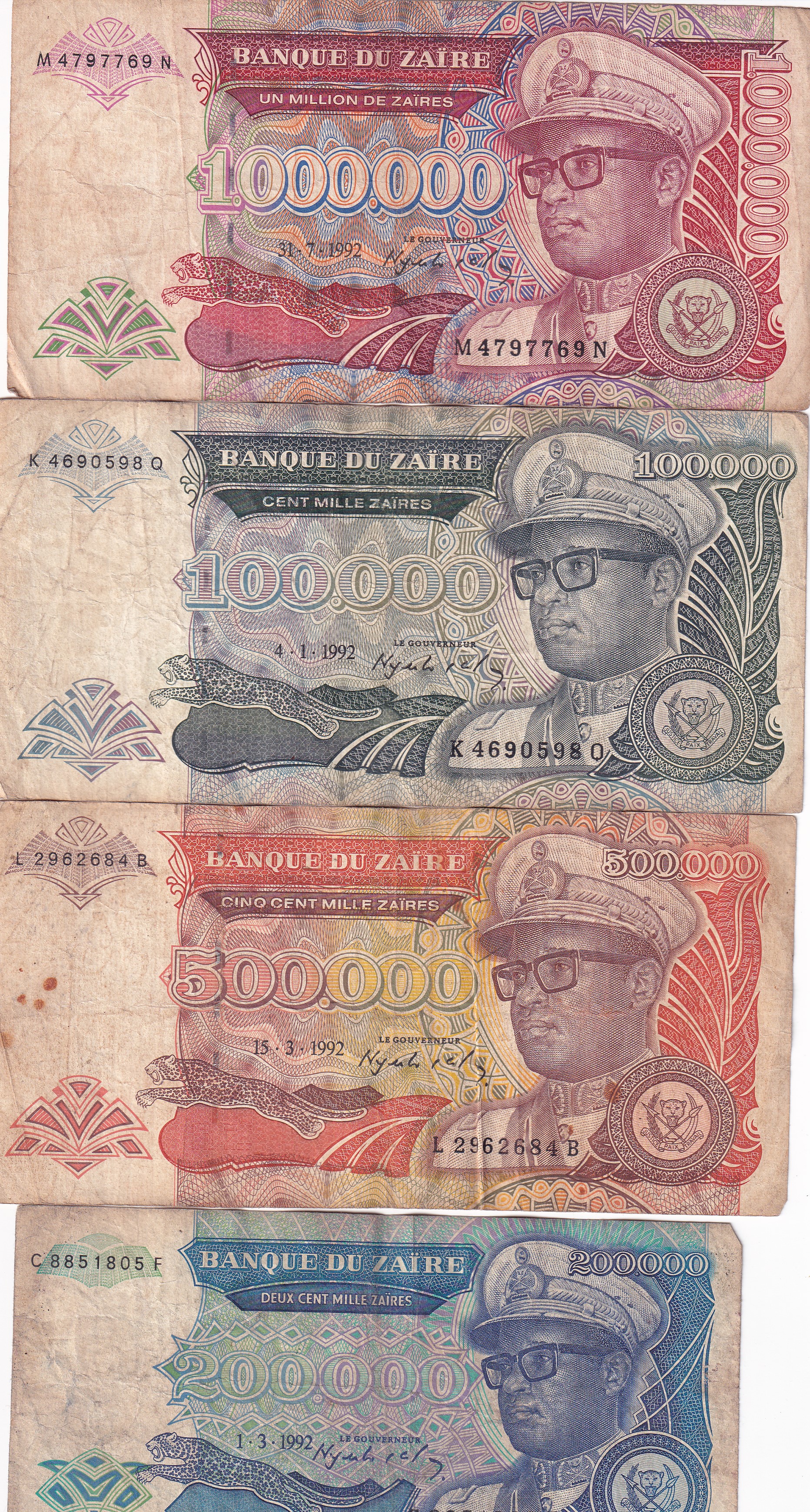 All Different Denomination Congo ( Zaire ) Rare (25 Note Set) #SET-III