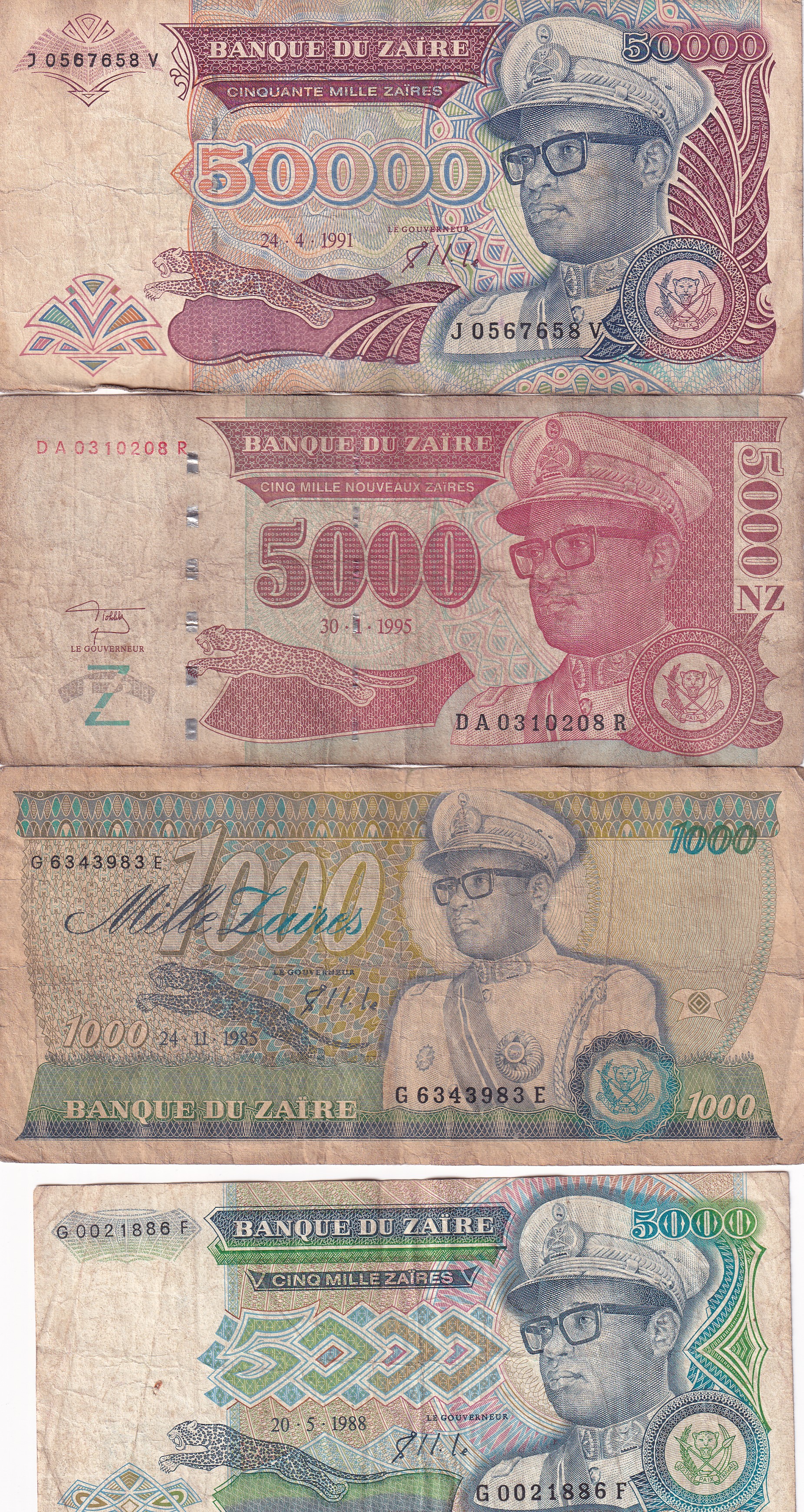 All Different Denomination Congo ( Zaire ) Rare (25 Note Set) #SET-III