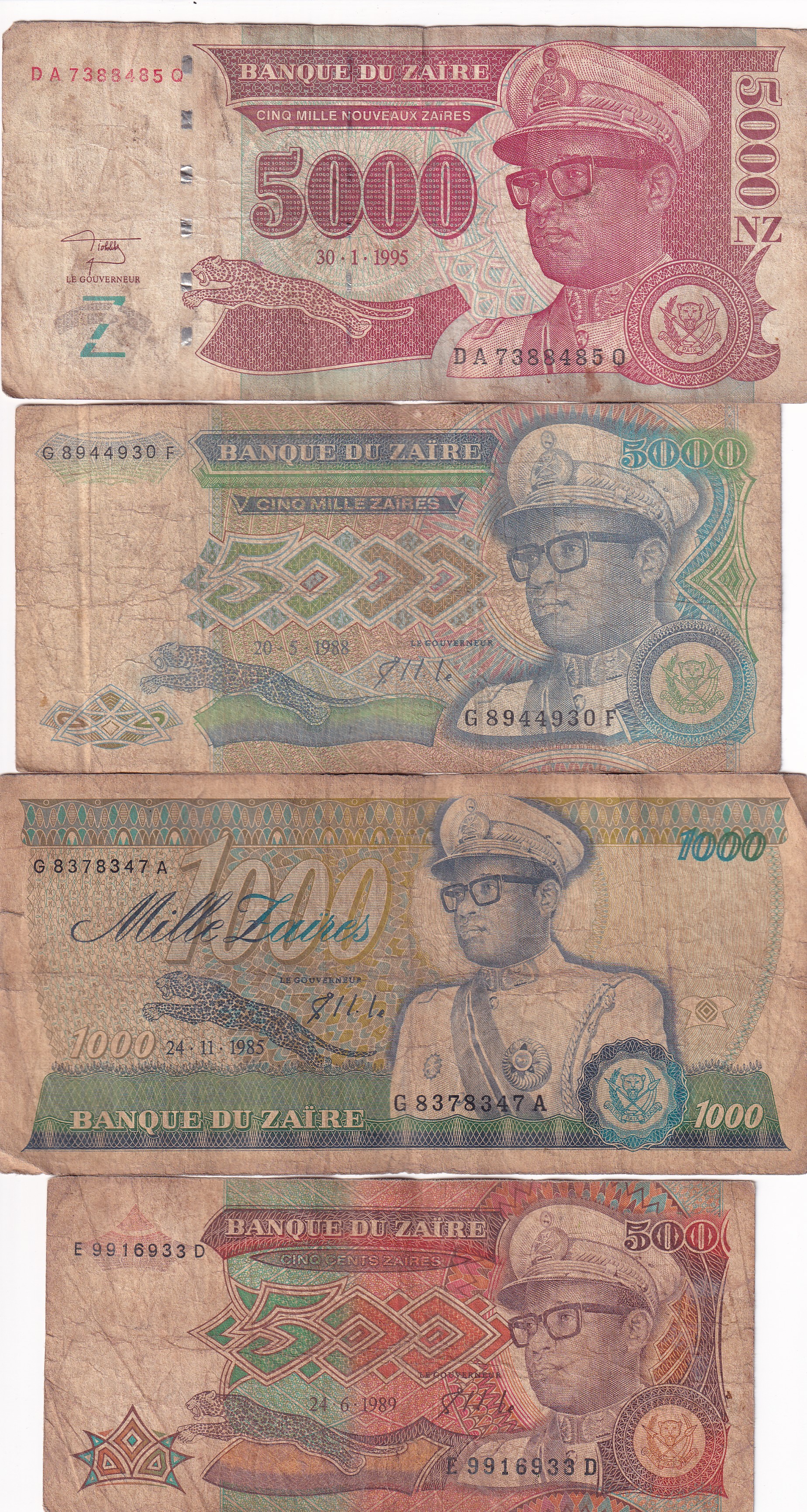 All Different Denomination Congo ( Zaire ) Rare (22 Note Set) #SET-II
