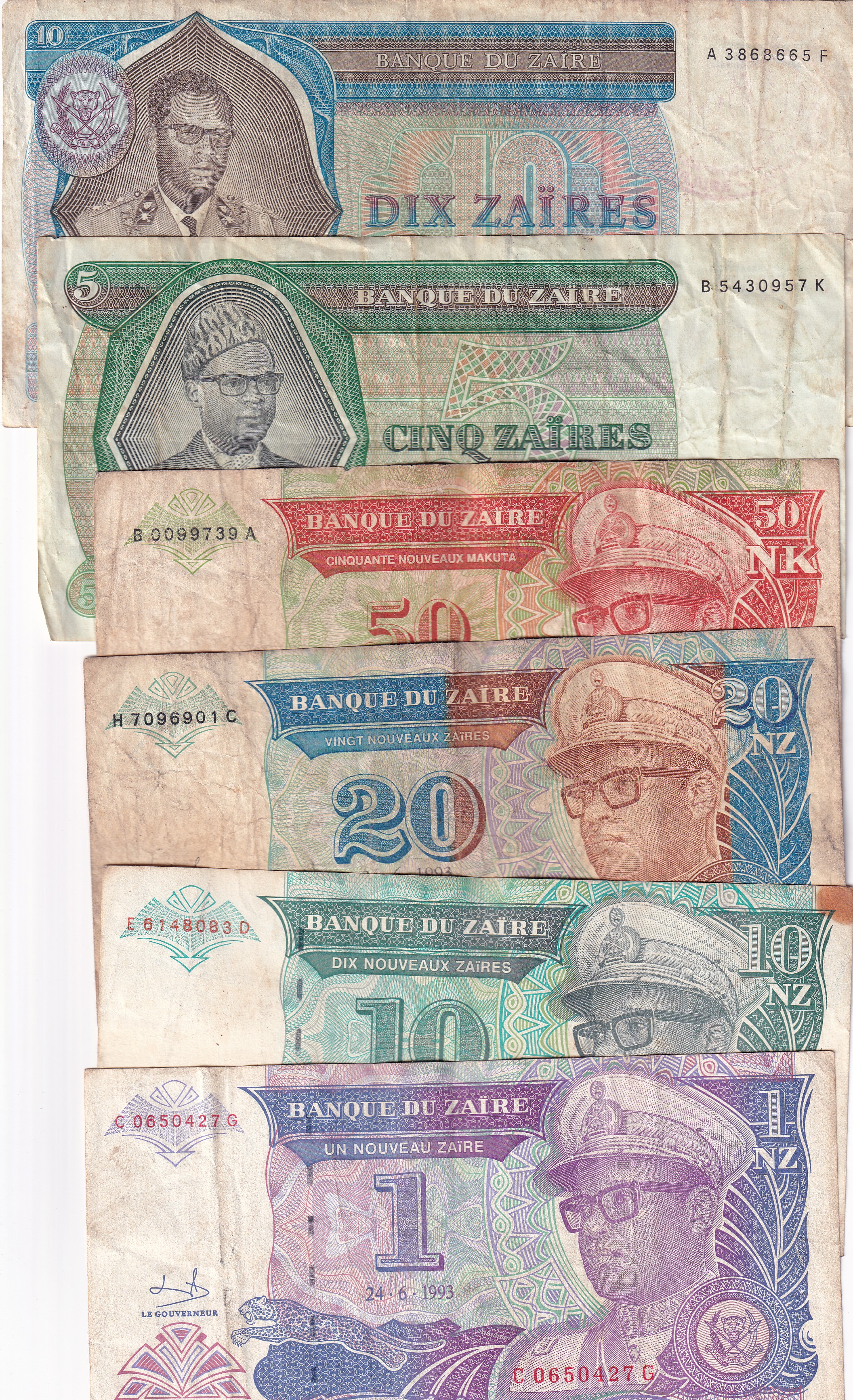 All Different Denomination Congo ( Zaire ) Rare (22 Note Set) #SET-II