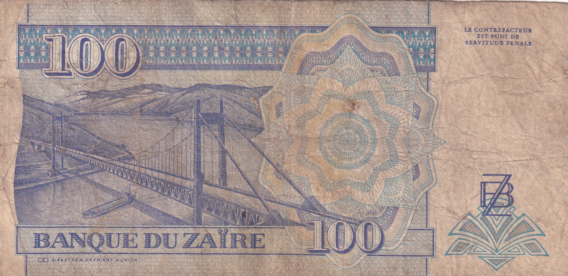 Zaire 100 Nouveaux Zaïres (1993) Rare Note#B2