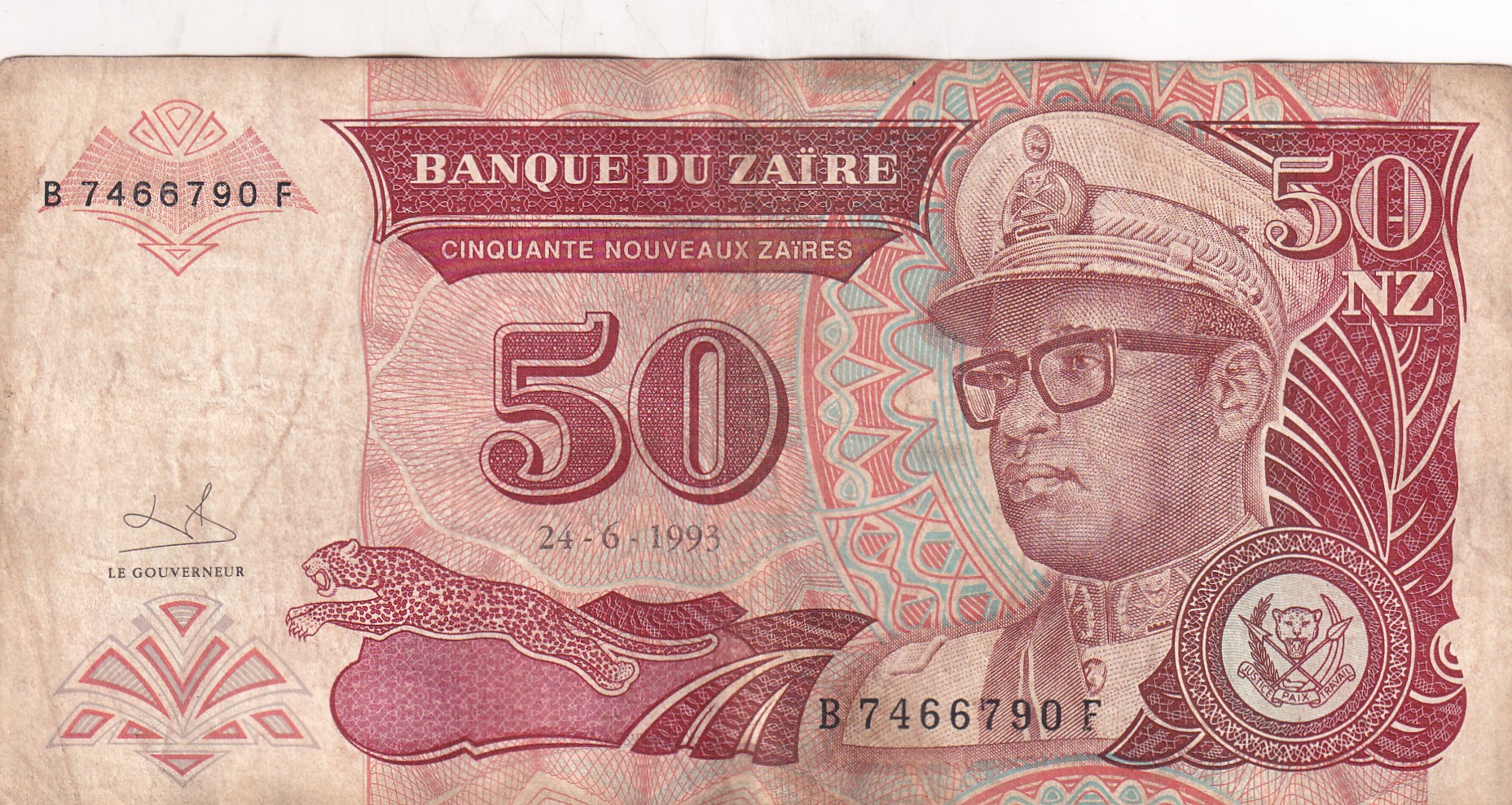 Zaire 50 Nouveaux Zaïres (1993) Rare Note#B2