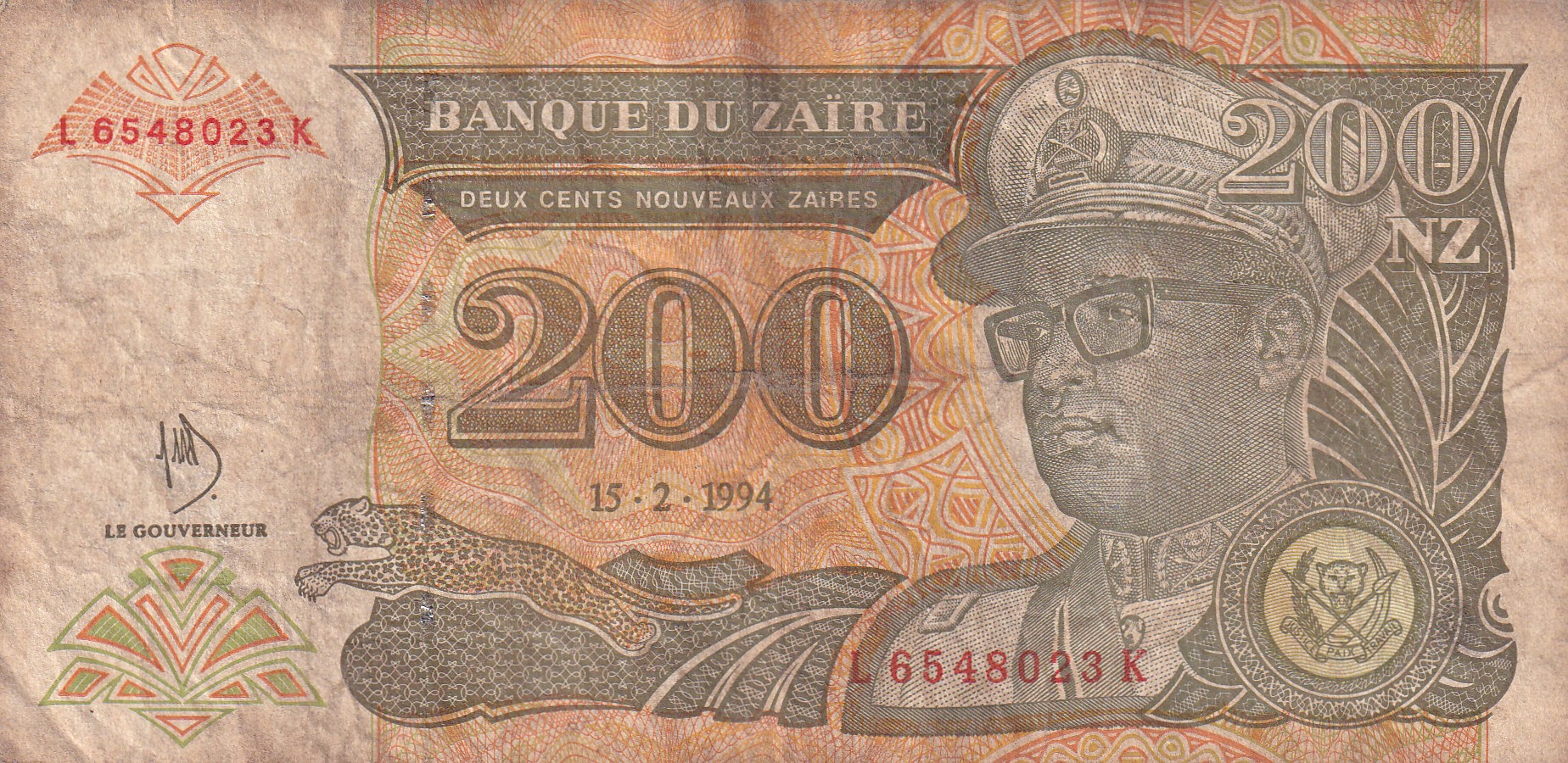 Zaire 200 Zaires (1994) Rare Note#B2