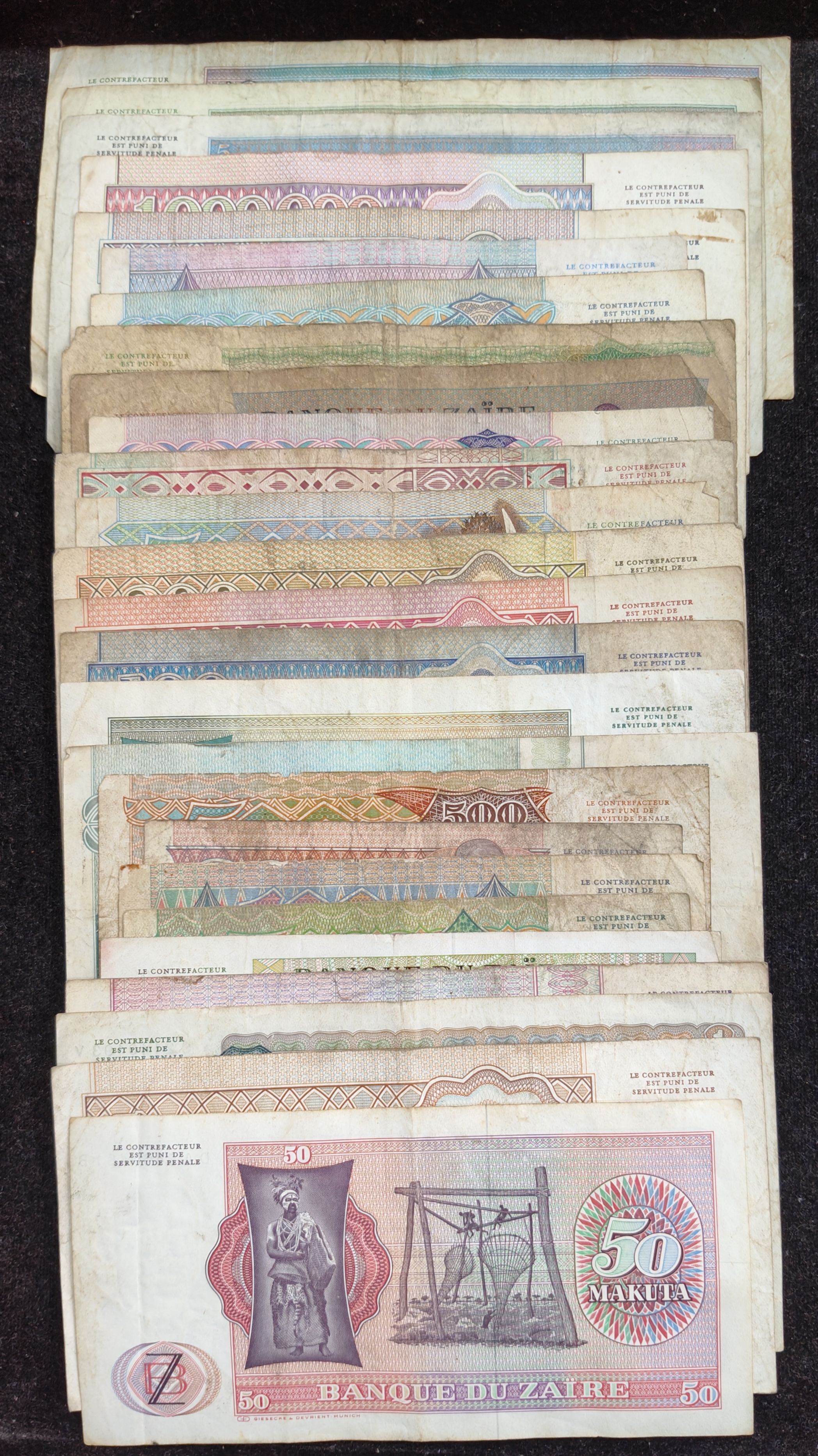 All Different Denomination Congo ( Zaire ) Rare (26 Note Set) #SET-I