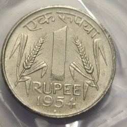 Republic India One Rupee 1954 Copper Nickel Coin UNC RARE