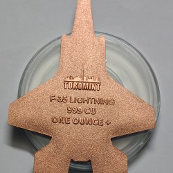 Alternative view of F-35 Lightning 2025 Toro Mint 1OZ 999 Fine Copper Colored High Relief