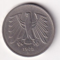 Germany 5 Deutsche Mark 1975 Rare Coin #C-34