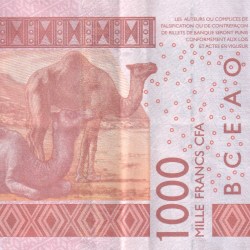 Alternative view of Western African States 1000 Francs Rare Note #B2