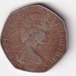 Alternative view of United Kingdom 50 New Pence - Elizabeth II 1977 Rare Coin #C-54