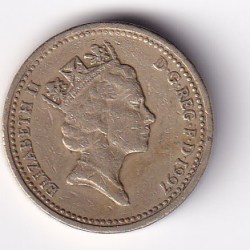 Alternative view of United Kingdom 1 Pound 1997 - Elizabeth II ; English Lions Commemorative issue Rare Coin #C-59