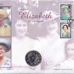 HM Queen Ellizabeth The Queen Mother 2002 Bailiwick Of Guernsey £5 Brilliant Uncirculated Coin ( First Day Cover)