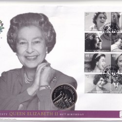 Queen Elizabeth II 80th Birthday ; 2006 UK £5 Brilliant Uncirculated Coin ( First Day Cover)