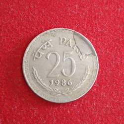 25 Paise Copper Nickel Extra Metal Error Coin 1986 Year Calcutta Mint RBI Mistake Coin