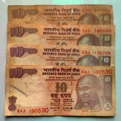 USED 10 Rupee Old Issue Note of 4 Different Birthday Special Date Notes Collection Same 4 Notes Set Given