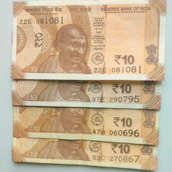 Alternative view of USED 10 Rupee Old Issue Note of 4 Different Birthday Special Date Notes Collection Same 4 Notes Set Given